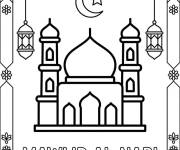 Coloriage Mosqu&eacute;e et croissant sur le theme de Mawlid