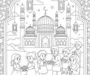 Coloriage On offre des cateaux a nos voisions le Mawlid