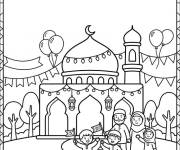 Coloriage Papa, maman et les enfants au jour de Mawlid