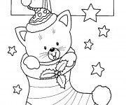 Coloriage et dessins gratuit Chaton dans le bas de Noël à imprimer