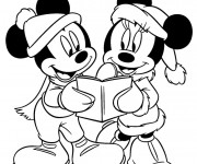 Coloriage Mickey et Minnie lisent un livre