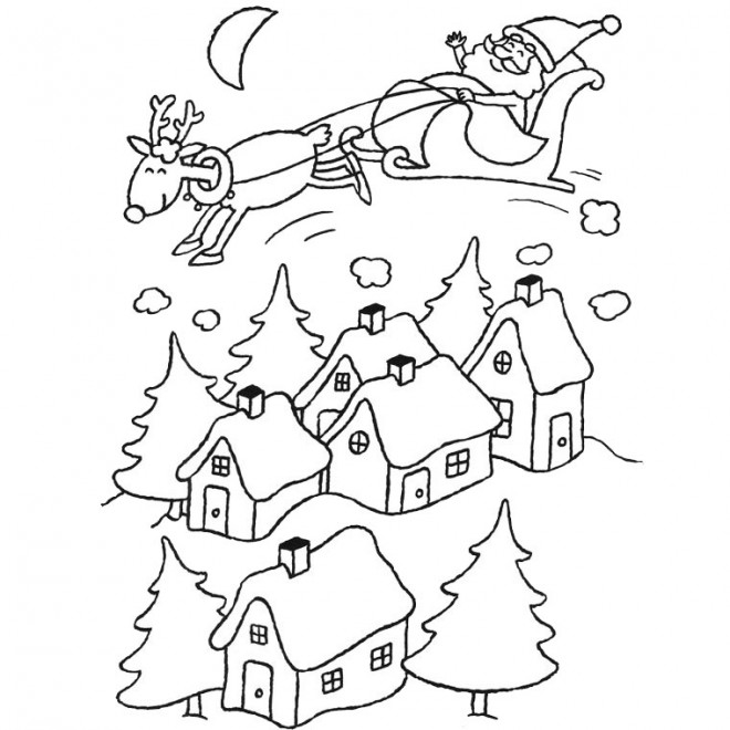 Coloriage Père Noël Dans Le Ciel Dessin Gratuit à Imprimer