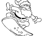 Coloriage P&egrave;re No&euml;l en planche &agrave; neige