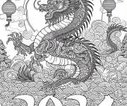 Coloriage An chinois 2024 ann&eacute;e du dragon pour adulte