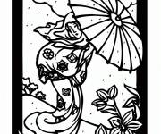 Coloriage et dessins gratuit Belle femme en tenu chinoise c&eacute;l&egrave;bre le nouvel an à imprimer