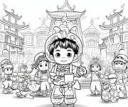 Coloriage et dessins gratuit D&eacute;fil&eacute; du Nouvel An chinois gratuit en ligne à imprimer