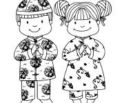 Coloriage Deux enfants aux tenus chinois traditionnels pendant la f&ecirc;te