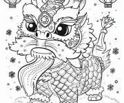Coloriage Dragon chinois en style de lion pour c&eacute;l&egrave;brer le nouvel an