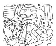Coloriage et dessins gratuit Dragon chinois et lanternes sur les nuages à imprimer