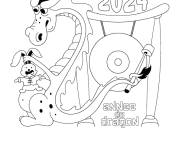 Coloriage Dragon et lapin pour le nouvel an chinois