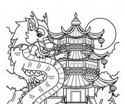 Coloriage et dessins gratuit Dragon et maison chinoise pour le nouvel an à imprimer