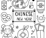 Coloriage et dessins gratuit El&eacute;ments sur les th&egrave;me de l'ann&eacute;e chinoise pour enfants à imprimer