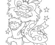 Coloriage Enfant et d&eacute;fil&eacute; du Nouvel An chinois