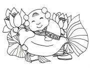 Coloriage Enfant et poisson pour la nouvelle ann&eacute;e chinoise