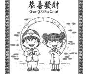 Coloriage Enfants en toute joie pendant la f&ecirc;te du nouvel an chinois