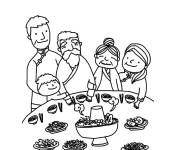 Coloriage Famille chinois et le diner pendant le nouvel an chinois