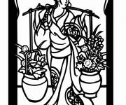 Coloriage et dessins gratuit Femme chinoise portant des jolis fleurs à imprimer
