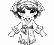 Coloriage Fille en v&ecirc;tements traditionnels chinois