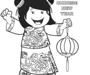 Coloriage Fille mignonne qui c&eacute;l&egrave;bre le nouvel an chinois