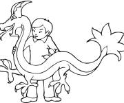 Coloriage Gar&ccedil;on chinois avec dragon pour Nouvel An Chinois