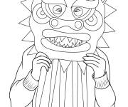 Coloriage Gar&ccedil;on portant le masque du dragon pour le nouvel an chinois