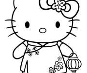 Coloriage Hello Kitty en tenu chinois c&eacute;l&egrave;bre le nouvel an