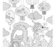 Coloriage Illustration Nouvel an chinois complexe