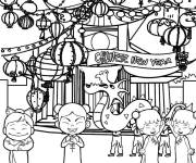 Coloriage L'amusement entre les lanternes et le jouet dragon pour le nouvel
