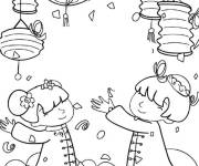 Coloriage Lanterne et la f&ecirc;tes en chine