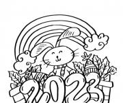 Coloriage Lapin avec arc en ciel pour le nouvel an chinois