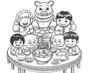 Coloriage Le repas de la f&ecirc;te du Nouvel An chinois cp