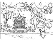 Coloriage Le village chinois pendant le nouvel an chinois