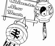 Coloriage Les chinois sortent avec des lanternes pour c&eacute;l&eacute;brer le Nouvel An