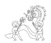 Coloriage Les enfants en s'amusant pendant le nouvel an chinois
