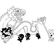 Coloriage Les enfants font bouger le dragon pendant le nouvel an chinois