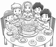 Coloriage Les enfants pendant le d&icirc;ner du nouvel an en chine