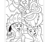 Coloriage Les enfants se r&eacute;jouissent de la nouvelle ann&eacute;e chinoise