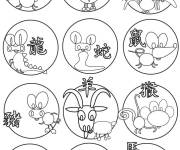 Coloriage Les signes du nouvel an chinois en style des animaux
