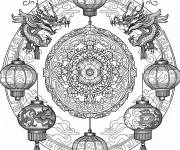 Coloriage Mandala dragon nouvel an chinois zen tangle