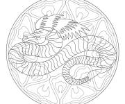Coloriage Mandala du nouvel an chinois avec un dragon au centre