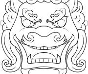 Coloriage Masque de lion dragon pour la f&ecirc;te du nouvel an chinois