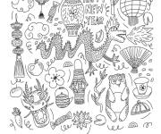 Coloriage Motifs de la nouvelle ann&eacute;e chinoise