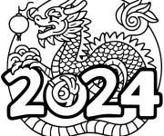 Coloriage Nouvel An Chinois 2024 avec dragon