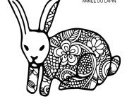 Coloriage Portrait de lapin pour nouvel an chinois antistress