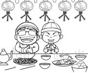 Coloriage Repas sp&eacute;cial pour le nouvel an chinois