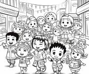 Coloriage Sc&egrave;ne de d&eacute;fil&eacute; du Nouvel An chinois