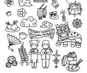 Coloriage Tout les symboles du nouvel an chinois