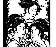 Coloriage Trois Geisha pour le nouvel an chinois