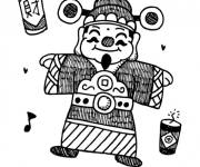 Coloriage Un chinois en dansant aux nouvel an