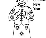 Coloriage Un homme en tenue chinois traditionnel pendant la fete
